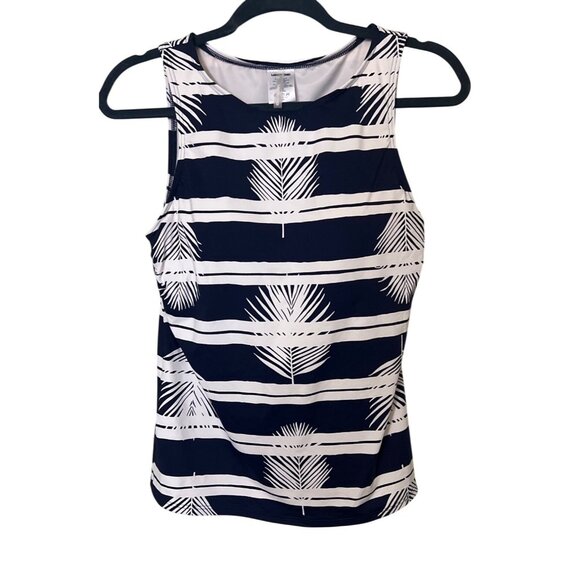 Lands End  Tankini Swim Top Size 10 Blue White Palm Print Beach Vacation Resort - Picture 1 of 11